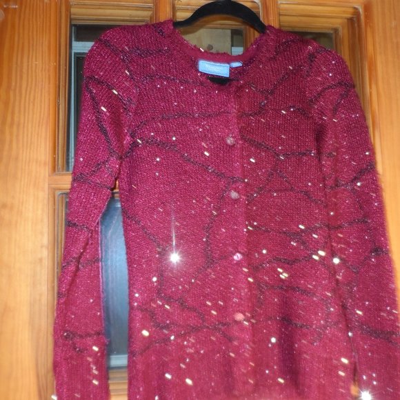 Simply Vera Merlot Sequin Cardigan Sweater - Size XS - Picture 1 of 4